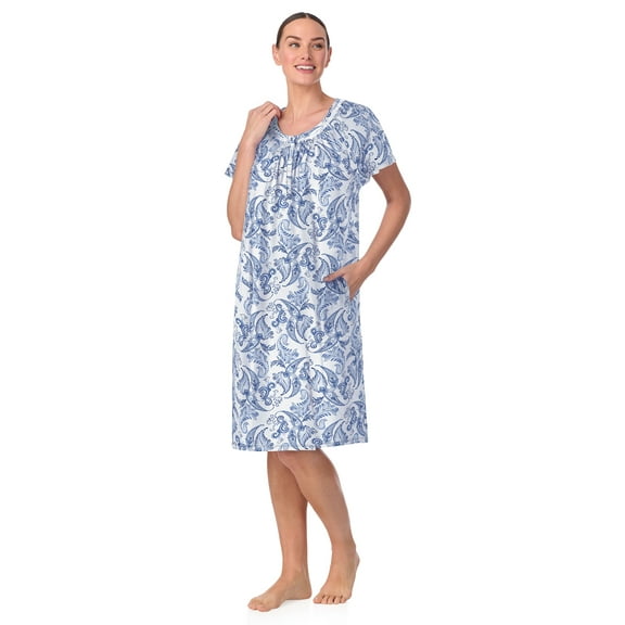 Aria Women's 100% Cotton Raglan Sleeve Smocked Neck Sleepwear 40" Gown, Sizes XS-5X