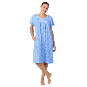 Aria 100% Cotton Raglan Sleeve Smocked Neck Sleepwear Gown, Sizes XS-5X