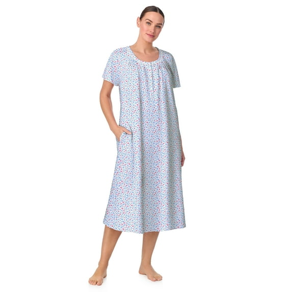 Aria Women's 100% Cotton Raglan Sleeve Smocked Neck Sleepwear 46" Gown, Sizes XS-5X