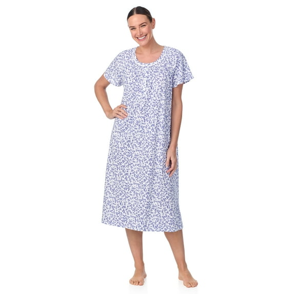 Aria Women's 100% Cotton Raglan Sleeve Smocked Neck Sleepwear 46" Gown, Sizes XS-5X