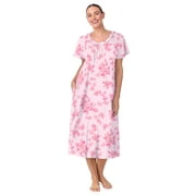 Aria Women's 100% Cotton Raglan Sleeve Smocked Neck Sleepwear 46" Gown, Sizes XS-5X