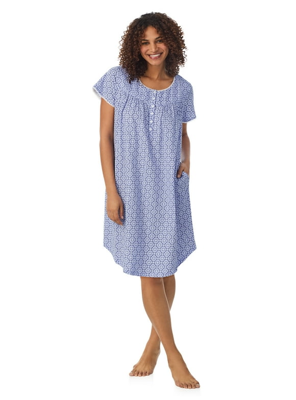 Aria 100% Cotton Short Sleeve Scoop Neck Nightgown with Pockets, Women’s sizes S-5X