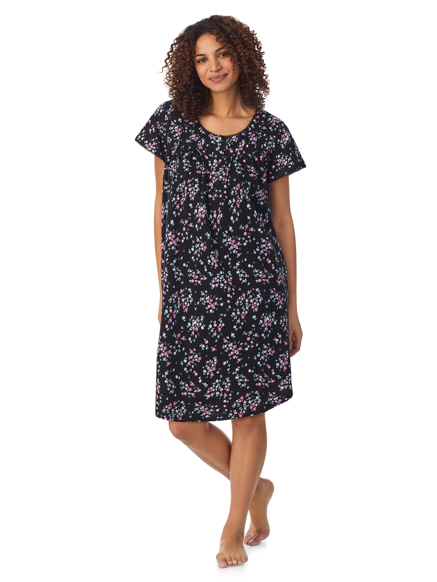 Joyspun Women's Short Sleeve Sleep Shirt with Pockets, Sizes S/M to 2X