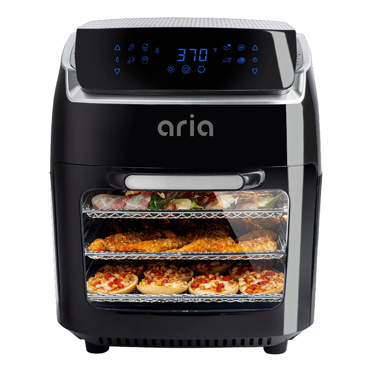 Aria Premium 2 Qt. Retro Style Ceramic Air Fryer, Black/Stainless