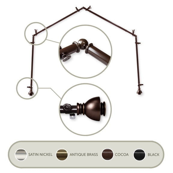 Aria 13/16" 4-Sided Bay Window Curtain Rod - Cocoa