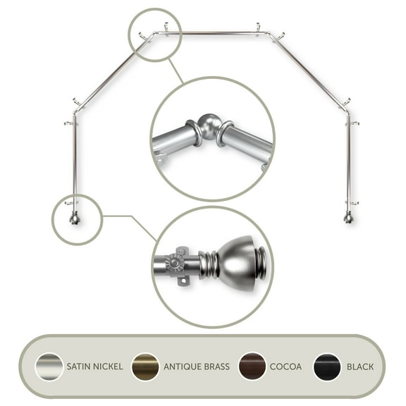 Aria 13/16" 5-Sided Bay Window Curtain Rod - Satin Nickel