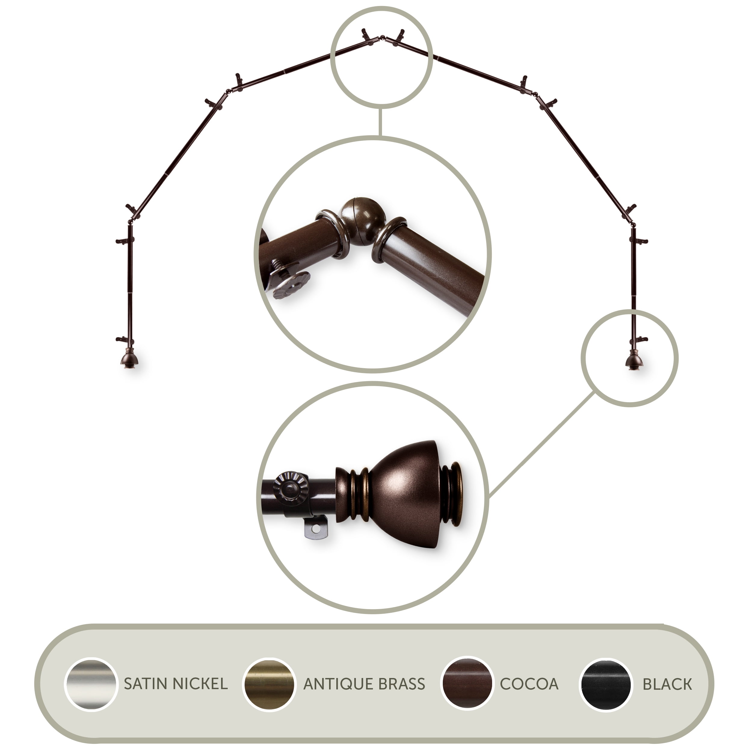 Aria 13/16" 6-Sided Bay Window Curtain Rod - Cocoa