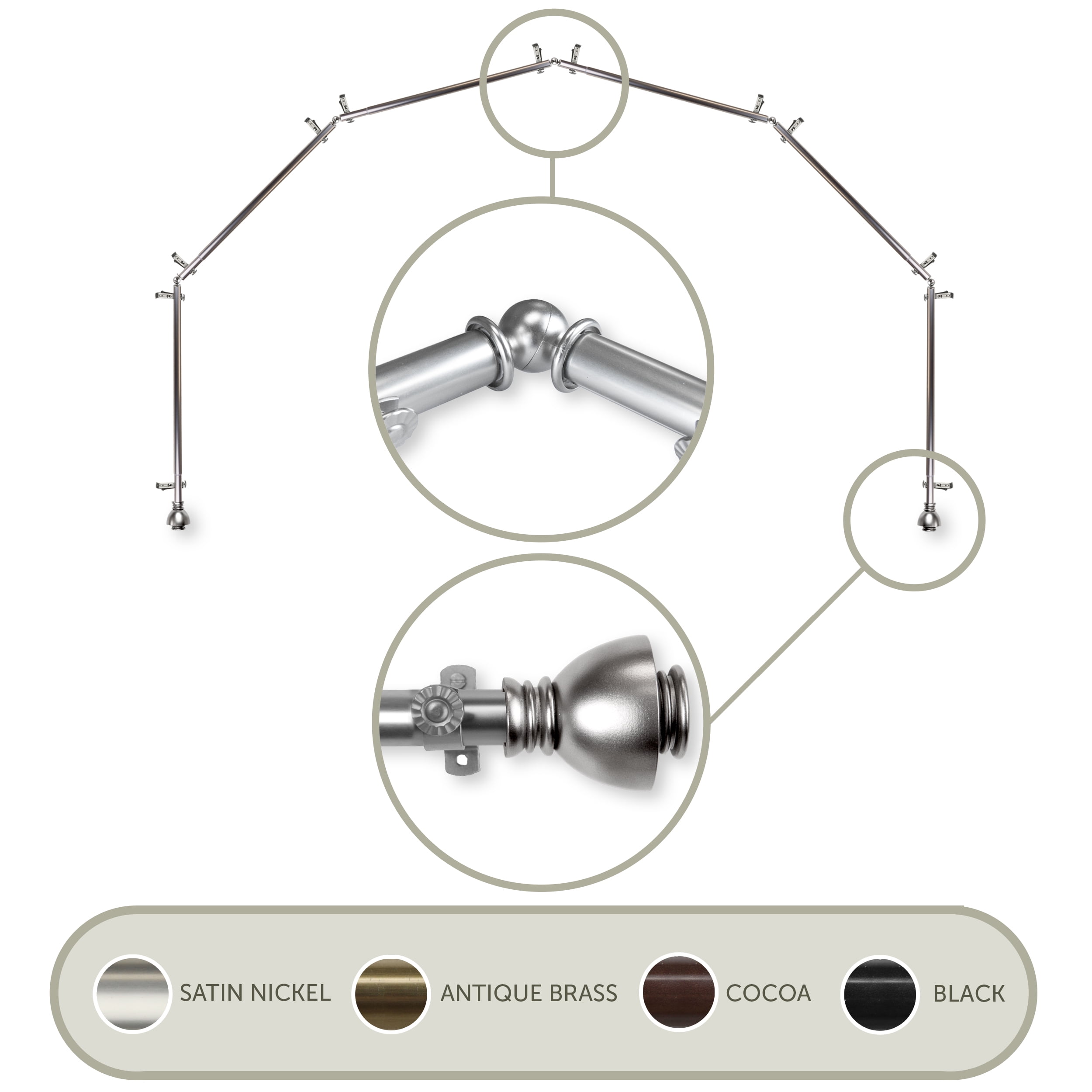 Aria 13/16" 6-Sided Bay Window Curtain Rod - Satin Nickel