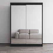 Aria 2 Door 59 Wide Modern High Gloss Wardrobe Armoire, Black Body with All Mirror Fronts