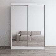 Aria 2 Door 59 Wide Modern High Gloss Wardrobe Armoire, White Body with All Mirror Fronts