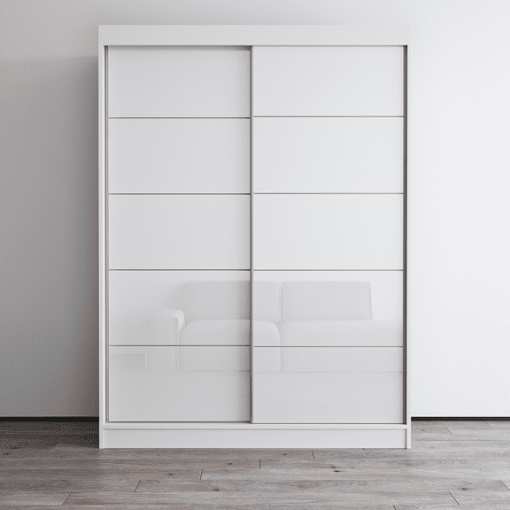 Aria 2 Door 59" Wide Modern High Gloss Wardrobe Armoire, White