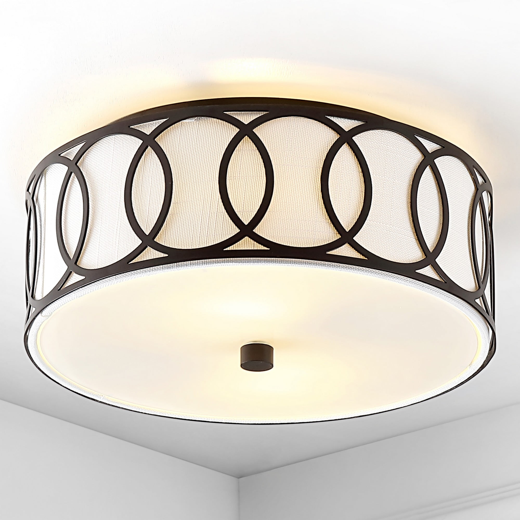 Eloise 12.25" Linen Drum Flush Mount in Oil Rubbed Bronze