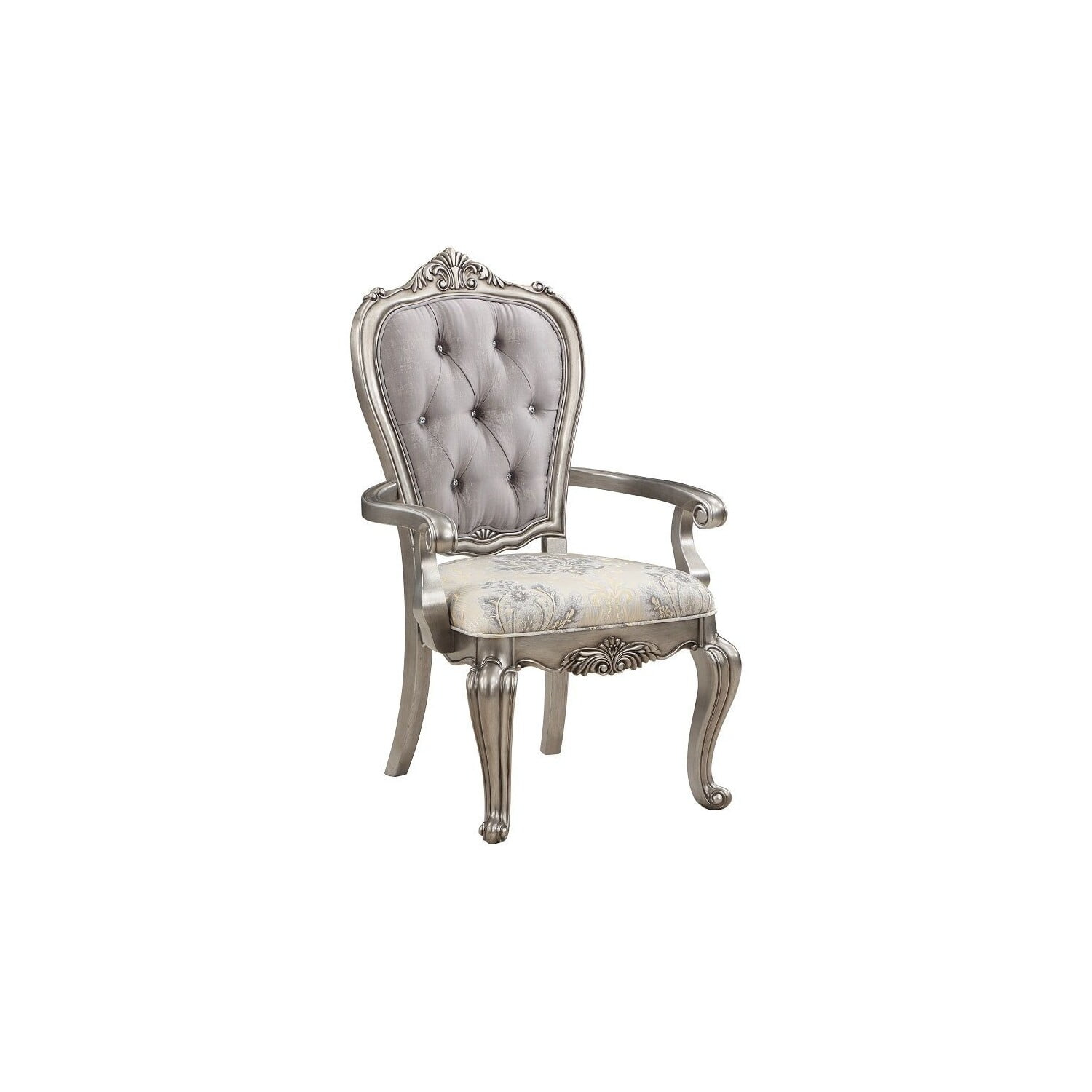 Antique Platinum Velvet Upholstered High Back Side Chair