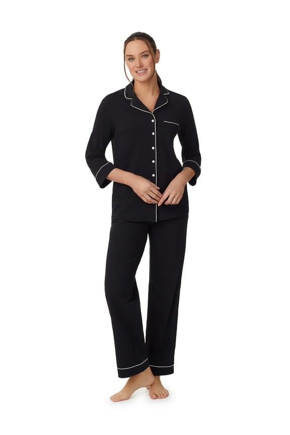 3/4 Sleeve 100% Cotton Notch Collar Pajama Set with Pockets, Women's Sizes S- 4X