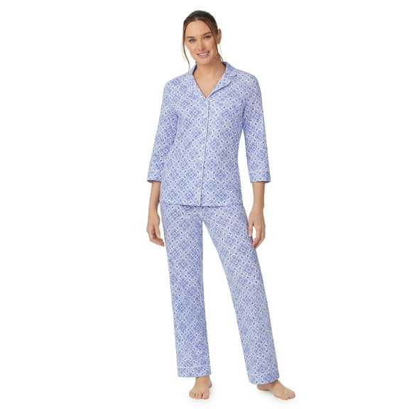 Aria 3/4 Sleeve 100% Cotton Notch Collar Pajama Set with Pockets, Women's Sizes S- 4X
