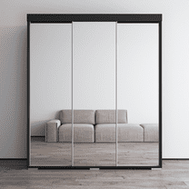 Aria 3 Door 71" Wide Modern High Gloss Wardrobe Armoire, Black Body with All Mirror Fronts