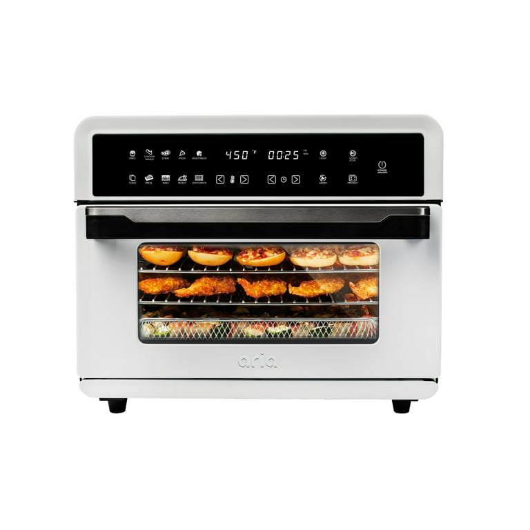 Aria 30Qt Touchscreen Air Fryer Toaster Oven with 3 Cooking Levels,  Dehydration, Accessories, & Cookbook - White 