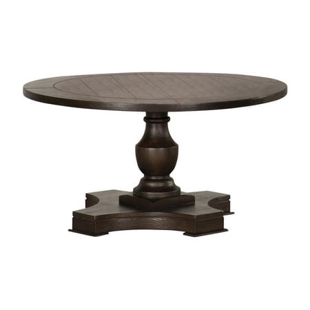Cove 36 Inch Round Brown Coffee Table, Solid Pinewood, Turned Pedestal Base- Saltoro Sherpi