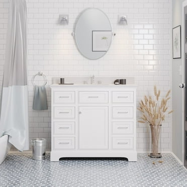 Aria 42" Bathroom Vanity with White Cabinet and Quartz Top