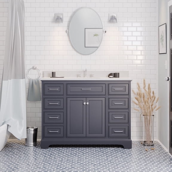 Aria 48" Bathroom Vanity with Marine Gray Cabinet and Quartz Top