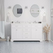Aria 60" Double Bathroom Vanity with White Cabinet and Carrara Marble Top