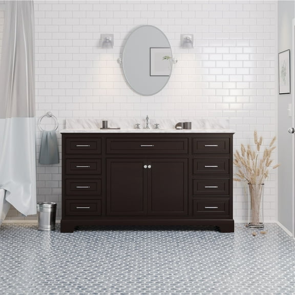 Aria 60" Single Bathroom Vanity with Chocolate Cabinet and Carrara Marble Top