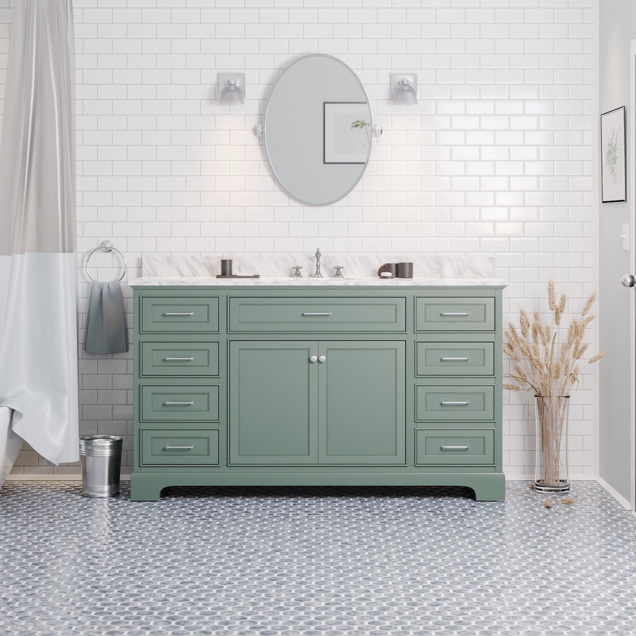 "Aria 60"" Single Modern Bathroom Vanity - Sage Green Cabinet with Carrara Marble Top" - Walmart.com