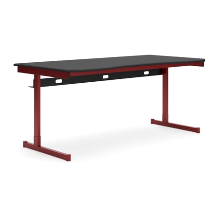 Aria 63 Inch Modern Home Office Desk Monitor Stand Metal Black Red - Saltoro Sherpi