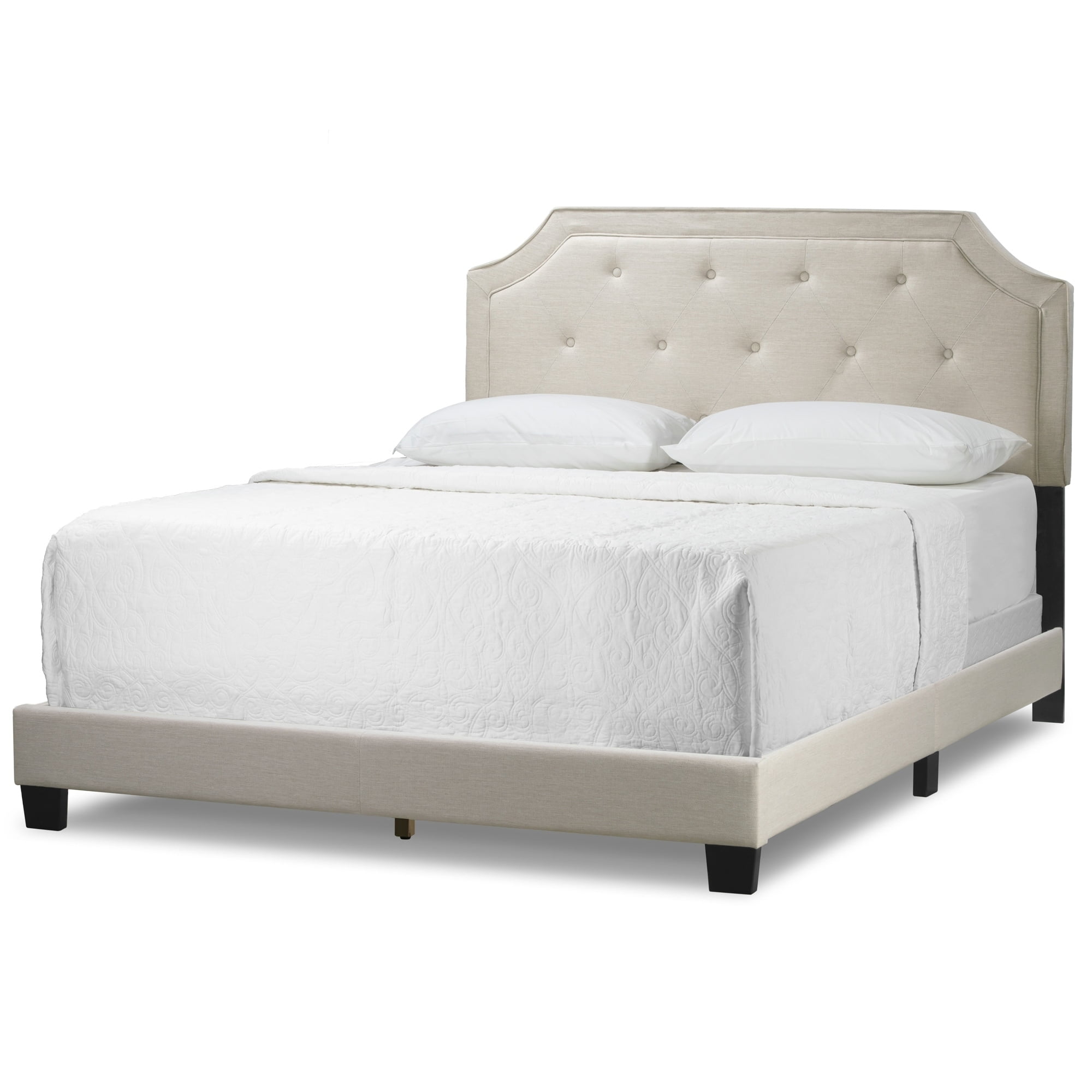 Aria Off-White Upholstered Queen Bed with Tufted Headboard