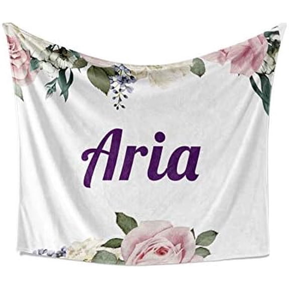 Aria Blanket - Personalized Plush Fleece Flower Throw with Name, Custom Soft Cozy Warm Blanket, Customized Birthday, Holiday Present Idea, 50x60 Inches$$Home Decor, Kitchen, & Other