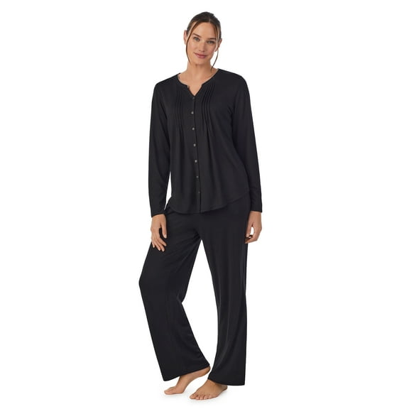Aria Brushed Jersey Knit Long Sleeve Split Neck Pajama Set with Pockets, Sizes XS-5X