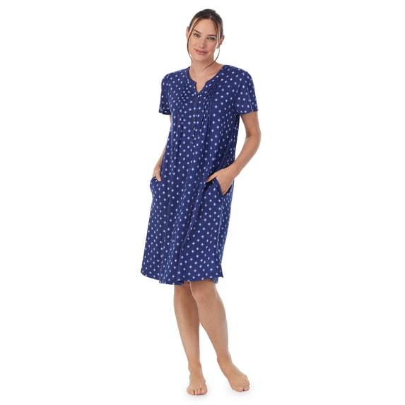 Aria Women's Brushed Sweater Knit Short Sleeve Split Neck Waltz Nightgown, Sizes up to 5X
