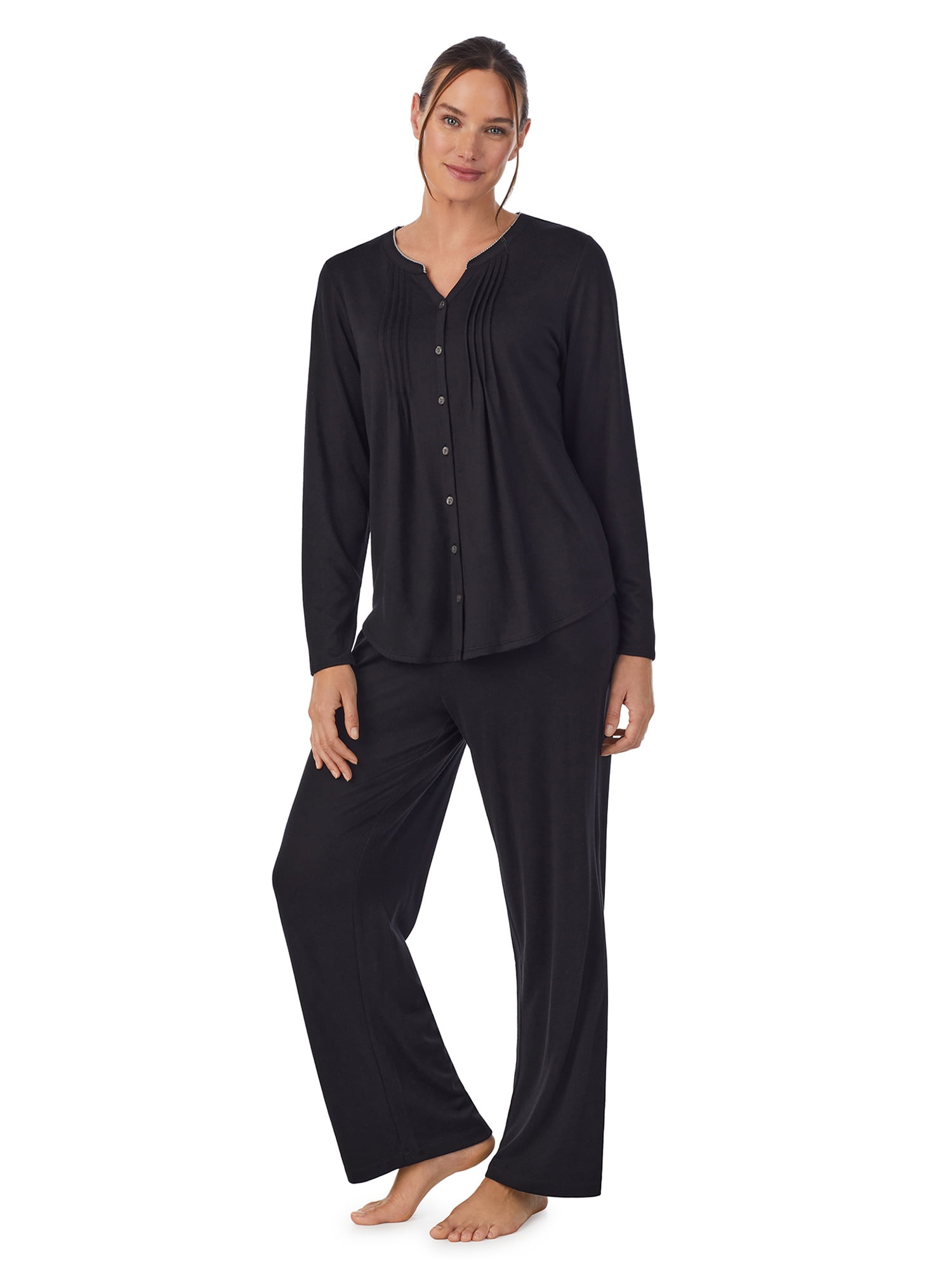 Aria Brushed Sweater Knit Long Sleeve Split Neck Pajama Set with