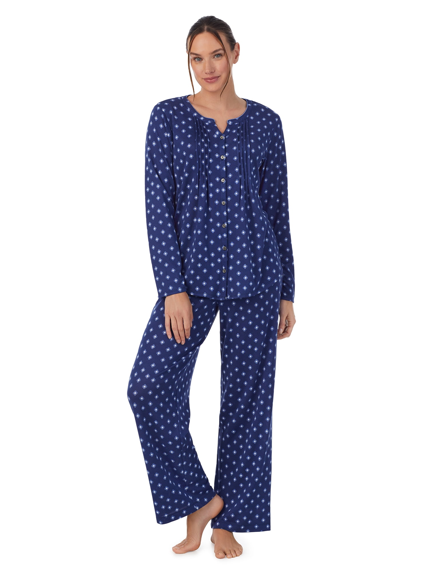 Aria Brushed Sweater Knit Long Sleeve Split Neck Pajama Set with ...