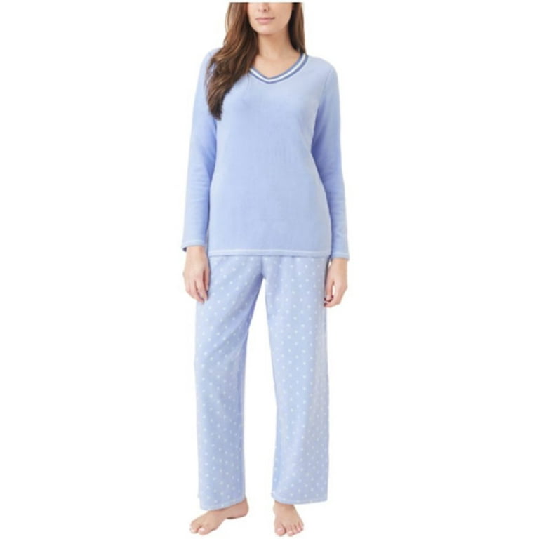 Aria Collection Womens 2 Piece Stretch Microfleece Pajama Set Blue Dots XXL
