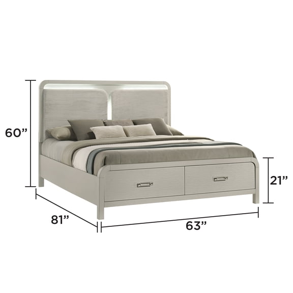Aria Contemporary Queen Bed Modern Storage Bed with Ball Bearing Glide Drawers in Beige