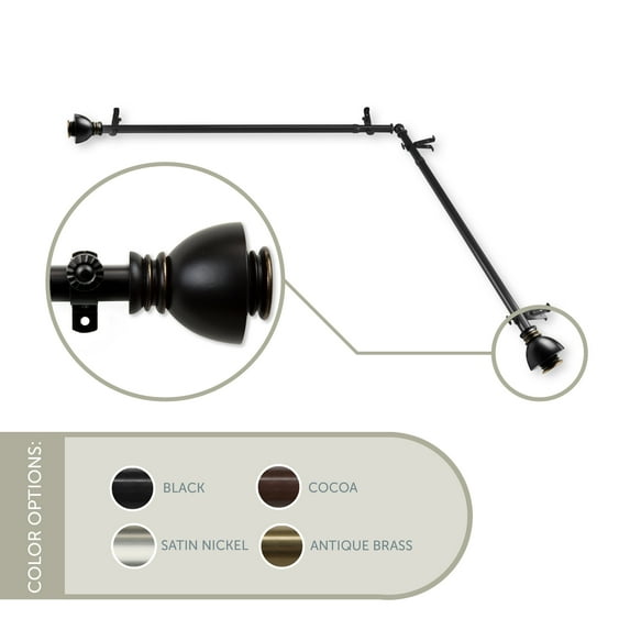Aria Corner Window Curtain Rod 13/16 inch dia. 28-48" - Antique Brass