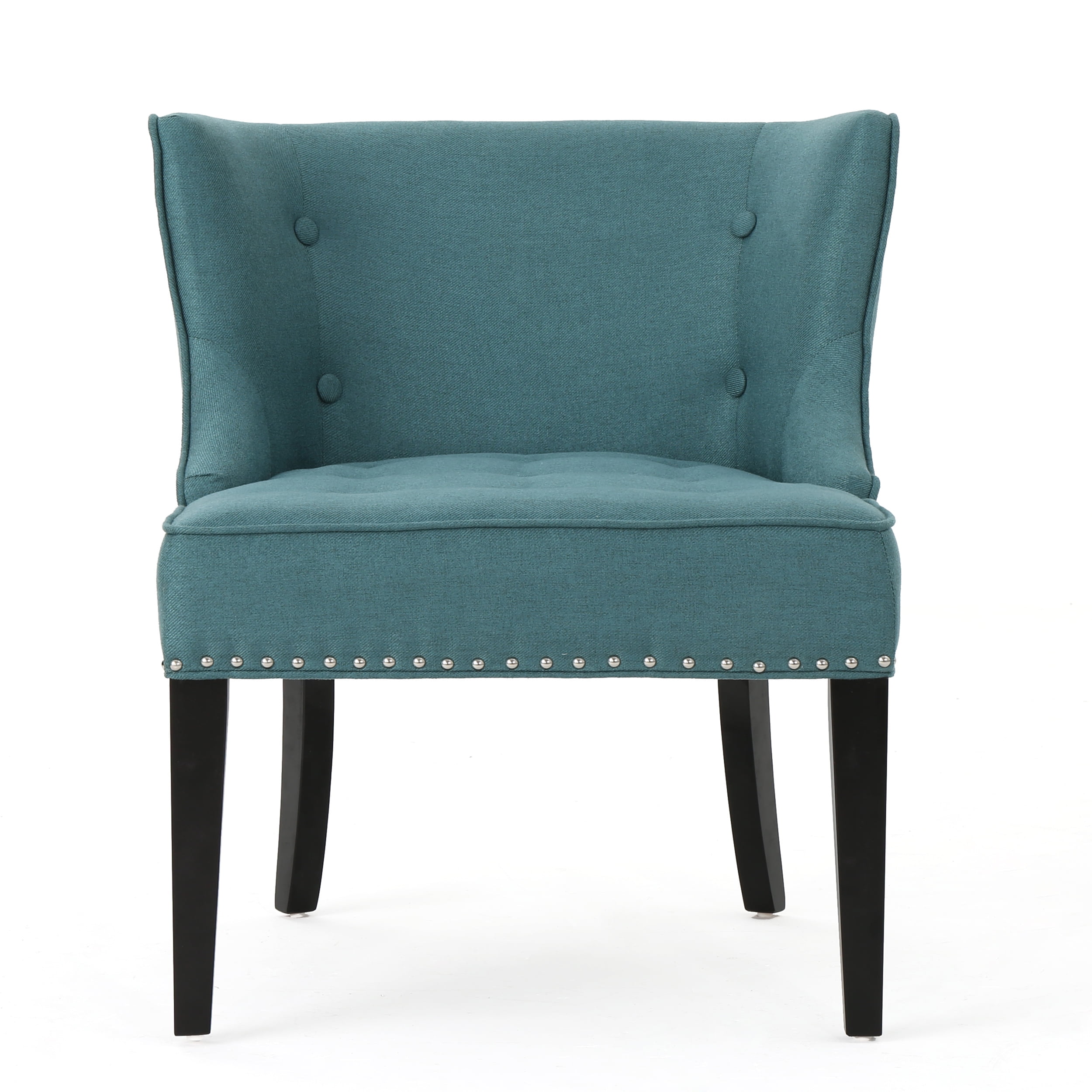 Elegant Dark Teal Handcrafted Wood Accent Chair with Nailhead Trim