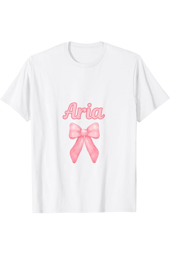 Aria First Name Pink Coquette Bow Girly Preppy T Shirt All Size S-5XL