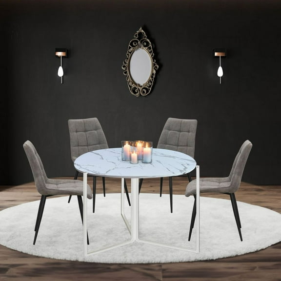 Aria Home 43" Trifold Multi-Use Round Table, White Carrera