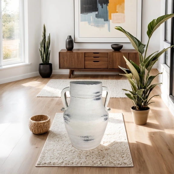 Aria Home White Ceramic 9 Inch Barrel Tabletop Vase Decorative Accent for Home