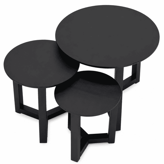 Aria Home Avanti 20 in Black Round Wood Coffee Table Set, 3-Piece