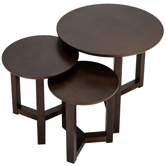 Aria Home Avanti 3 Piece Wood Nesting Table Set Space Saving Coffee Tables 20", Brown