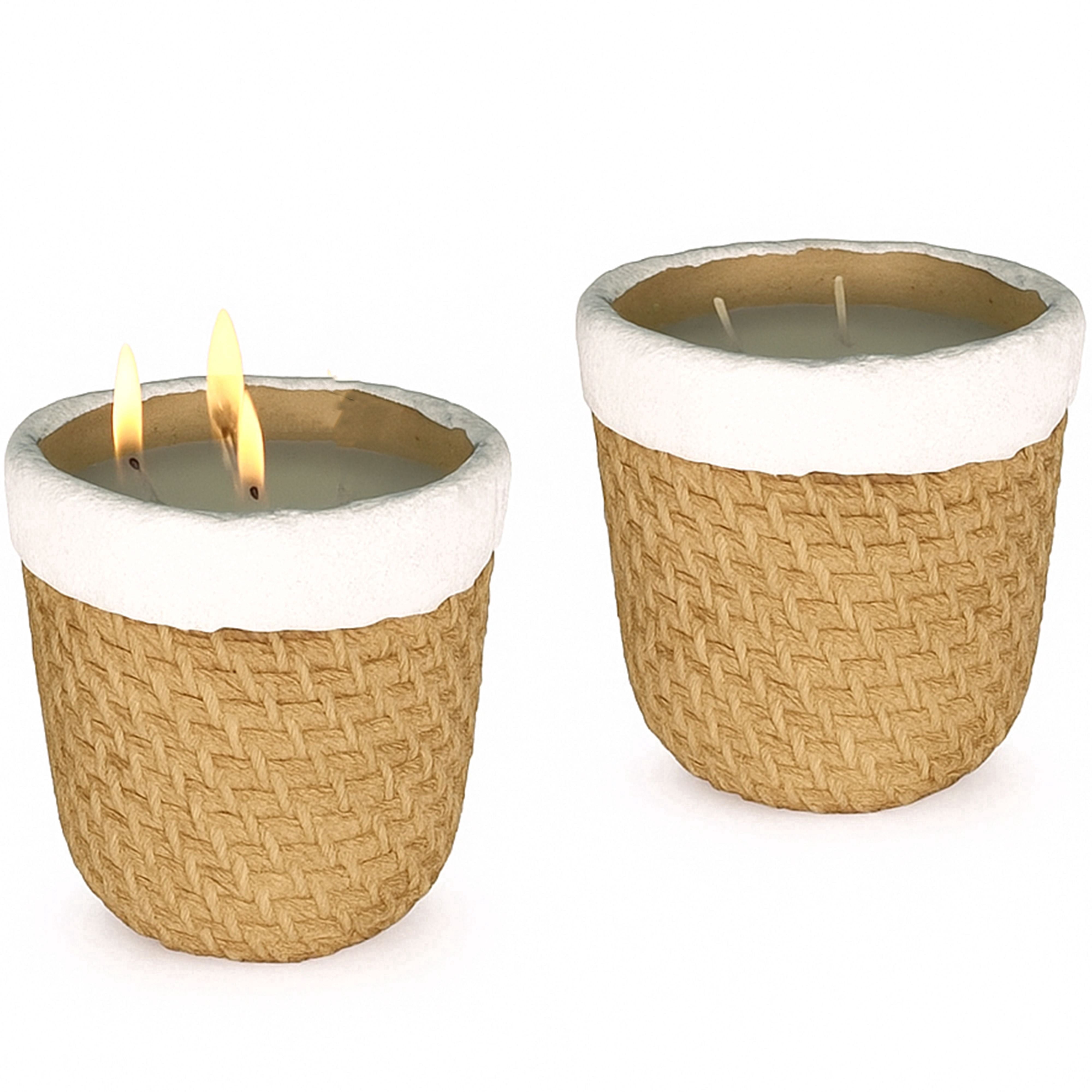 Aria Home Modern Ceramic Candle Jars Basket Style 16 oz Set of 2 Unscented, Light Brown