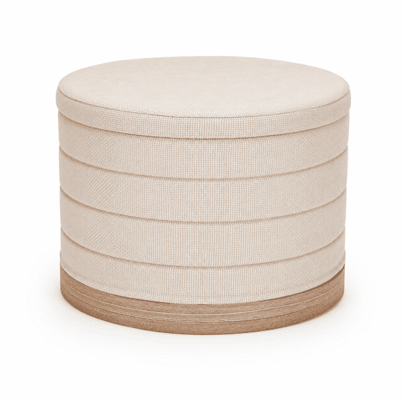 Aria Home 22 Inch Round Linen Storage Ottoman with Reversible Tray Top, Foldable Footrest, Hidden Storage and Extra Seating, Beige
