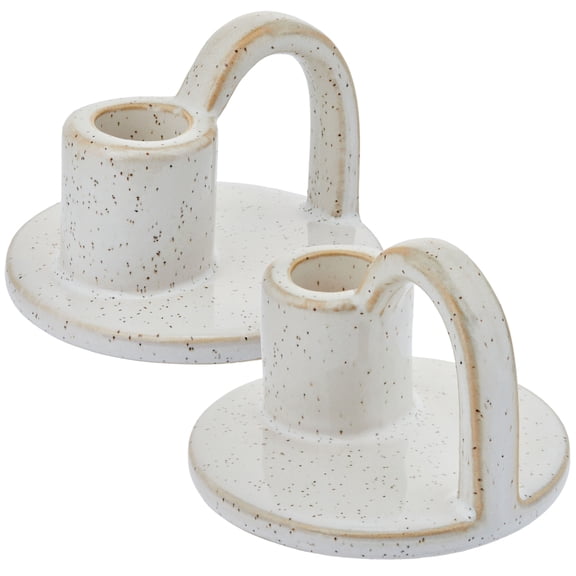 Aria Home Elise 4" Glazed Ceramic Taper Candle Holders Set of 2 Decor Style, White