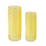 Aria Home Fleurine Frosted Glass Vase Set of 2, Tall Cylinder Flower Vases for Home Decor, Wedding Centerpiece and Table Display, Yellow