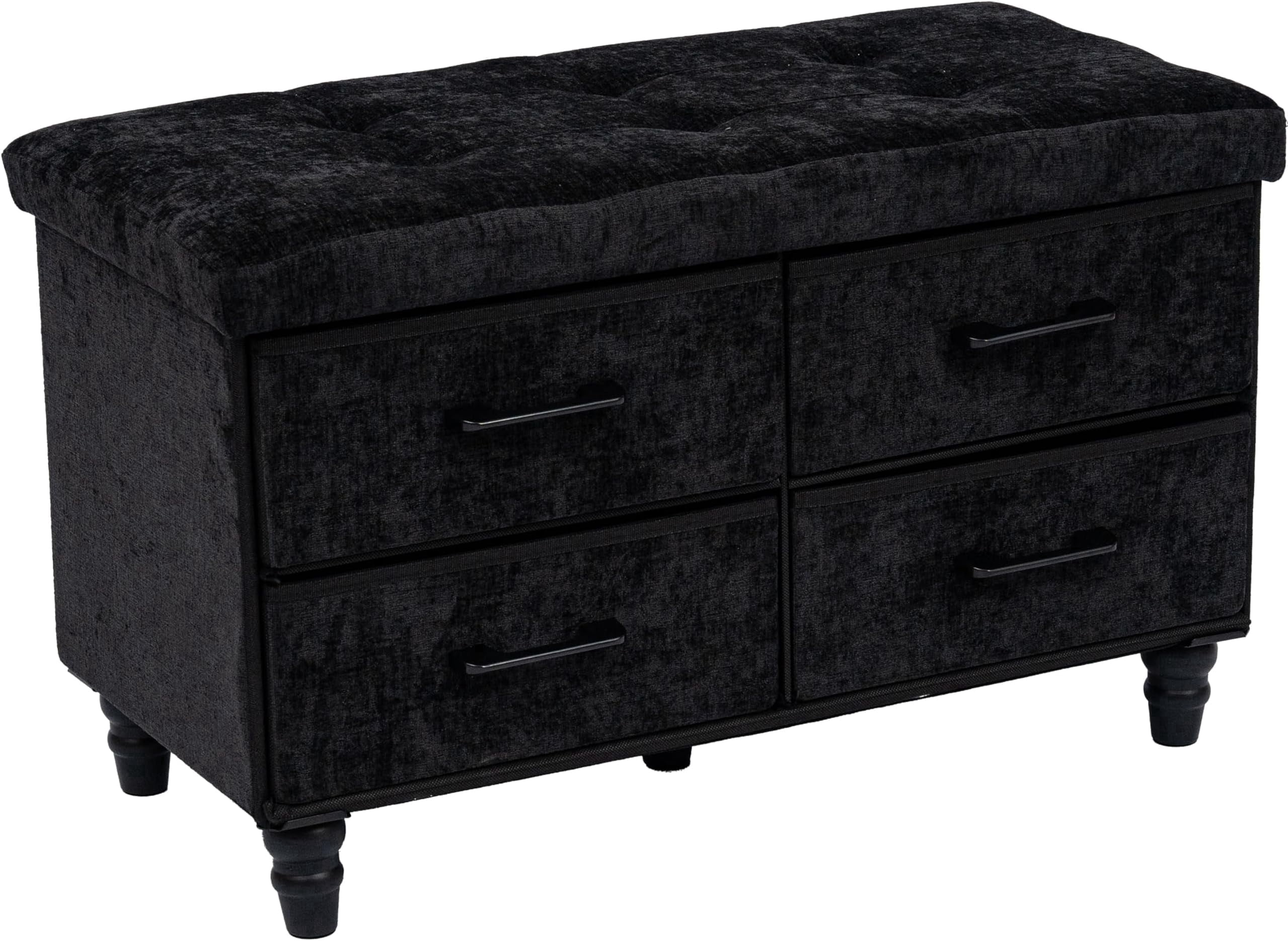 Aria Home 30" Modern Storage Ottoman Bench with 4 Drawers, MDF & Fabric, Black
