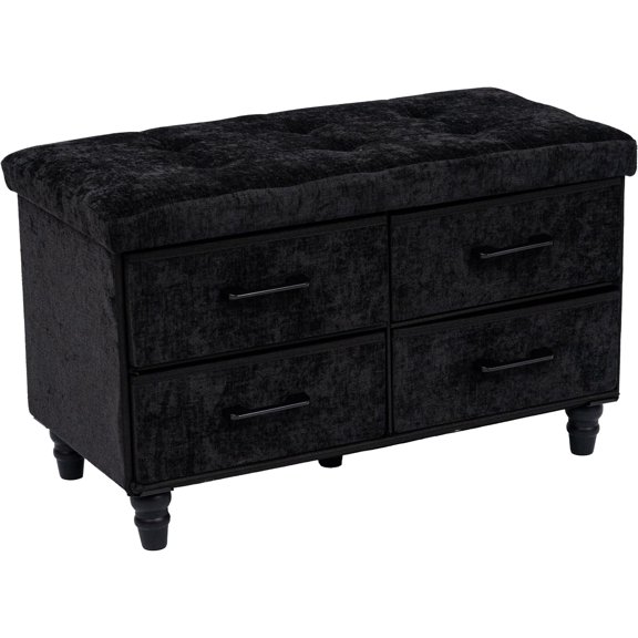 Aria Home 30" Modern Storage Ottoman Bench with 4 Drawers, MDF & Fabric, Black