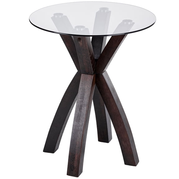 Aria Home Modern Glass End Table with Tempered Glass Top and Wood Base, Brown Finish